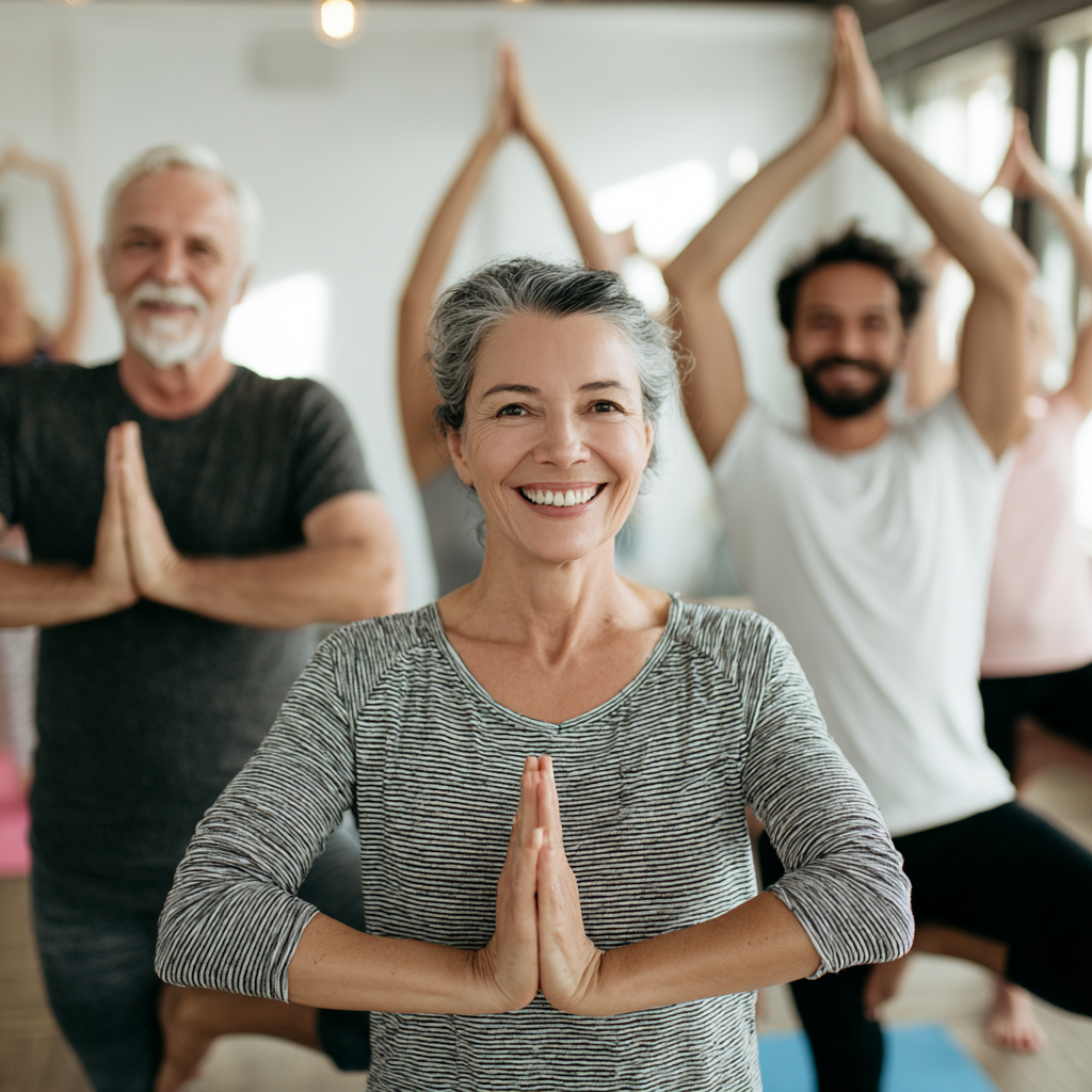 Peaceful yoga practitioner in meditation pose on natural mat, surrounded by soft natural light, representing inner stillness and mindful movement